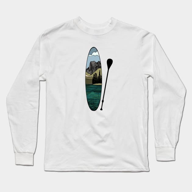 Stand up paddle board - mountain lake vertical Long Sleeve T-Shirt by NewBranchStudio